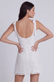 Ivory A-Line Square Neck Floral Mini Graduation Dress