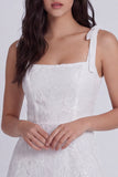 Ivory A-Line Square Neck Floral Mini Graduation Dress