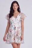 Ivory Floral A-Line V-Neck Graduation Dress with Ruffles