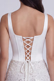 Bodycon Corset Sequins Square Neck Little White Dress with Lace Up Back
