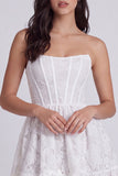 Strapless A-Line Floral Corset Little White Dress