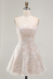 Strapless A-Line Floral Little White Dress