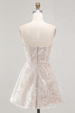 Strapless A-Line Floral Little White Dress