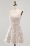 Strapless A-Line Floral Little White Dress
