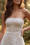 Strapless A-Line Floral Little White Dress