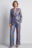 Blue 2 Piece Peak Lapel One Button Women Suits