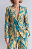 Yellow and Purple 2 Piece Peak Lapel One Button Women Suits