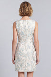 Light Blue Floral Round Neck Bodycon Mini Work Dress