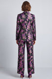 Black Purple Flower 2 Piece Notch Lapel One Button Prom Suits