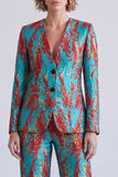 Blue and Red 2 Piece Single Breasted V-Neck Women Suits