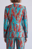 Blue and Red 2 Piece Single Breasted V-Neck Women Suits