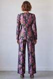 Black Purple Flower Square Neck 2 Piece Single Breasted Prom Suits