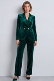 Dark Green Peak Lapel 2 Piece Velvet Double Breasted Women's Suits