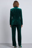 Dark Green Peak Lapel 2 Piece Velvet Double Breasted Women's Suits