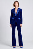 Royal Blue Velvet Peak Lapel 2 Piece One Button Slim Fit Women's Suits