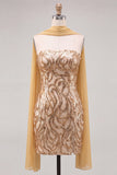Gold Strapless Sequins Bodycon Short Homecoming Dress with Slit
