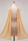 Gold Strapless Sequins Bodycon Short Homecoming Dress with Slit