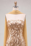 Gold Strapless Sequins Bodycon Short Homecoming Dress with Slit