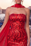 Gold Strapless Sequins Bodycon Short Homecoming Dress with Slit