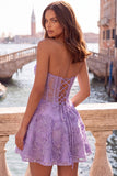 Pink Sheer Corset Floral A-Line Sweetheart Lace Up Back Homecoming Dress with Beading
