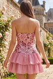 Light Green Strapless A-Line Tiered Sequins Ruffle Short Homecoming Dress