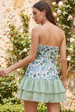 Light Green Strapless A-Line Tiered Sequins Ruffle Short Homecoming Dress