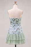 Light Green Strapless A-Line Tiered Sequins Ruffle Short Homecoming Dress