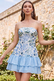 Light Green Strapless A-Line Tiered Sequins Ruffle Short Homecoming Dress
