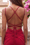 Royal Blue Bodycon Beaded Short Homecoming Dress with Lace Up Back