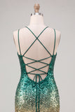 Sparkly Green and Gold Sequins Bodycon Short Homecoming Dress with Lace Up Back