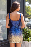 Sparkly Green and Gold Bodycon Square Neck Sequins Homecoming Dress with Slit