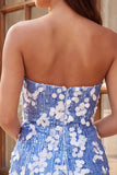 Strapless Blue Bodycon Sequins Short Homecoming Dress with Ruffles