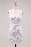 Ivory Square Neck Bodycon Sequins Homecoming Dress with 3D Flowers