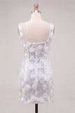 Ivory Square Neck Bodycon Sequins Homecoming Dress with 3D Flowers