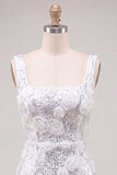 Ivory Square Neck Bodycon Sequins Homecoming Dress with 3D Flowers