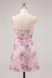 Strapless Pink A-Line Floral Sequins Homecoming Dress