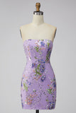 Pink Bodycon Strapless Floral Sequins Homecoming Dress