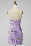 Pink Bodycon Strapless Floral Sequins Homecoming Dress