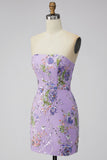 Pink Bodycon Strapless Floral Sequins Homecoming Dress