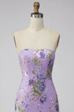 Pink Bodycon Strapless Floral Sequins Homecoming Dress