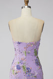 Pink Bodycon Strapless Floral Sequins Homecoming Dress