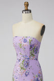 Pink Bodycon Strapless Floral Sequins Homecoming Dress