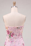Pink Bodycon Strapless Floral Sequins Homecoming Dress