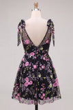A-Line Black V-Neck Floral Sequins Homecoming Dress