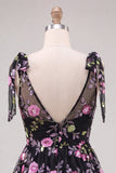 A-Line Black V-Neck Floral Sequins Homecoming Dress