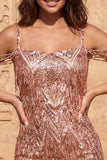 Cold Shoulder Dark Green Sequins Bodycon Short Homecoming Dress with Fringes