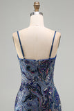 Blue Bodycon Spaghetti Straps Short Homecoming Dress with Sequins