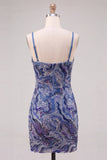 Blue Bodycon Spaghetti Straps Short Homecoming Dress with Sequins