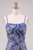 Blue Bodycon Spaghetti Straps Short Homecoming Dress with Sequins