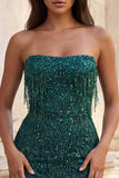 Strapless Burgundy Bodycon Fringed Short Homecoming Dress with Sequins